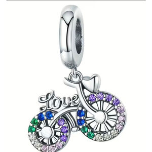 Women's Bicycle Love Charm, One Size, Silver Multicolor